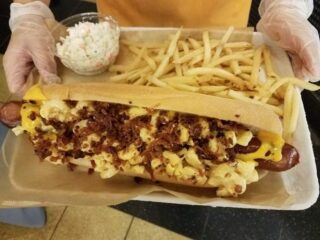 Mac and cheese hotdog