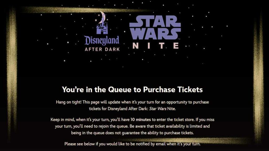 Star Wars Nite You're in the queue to purchase tickets